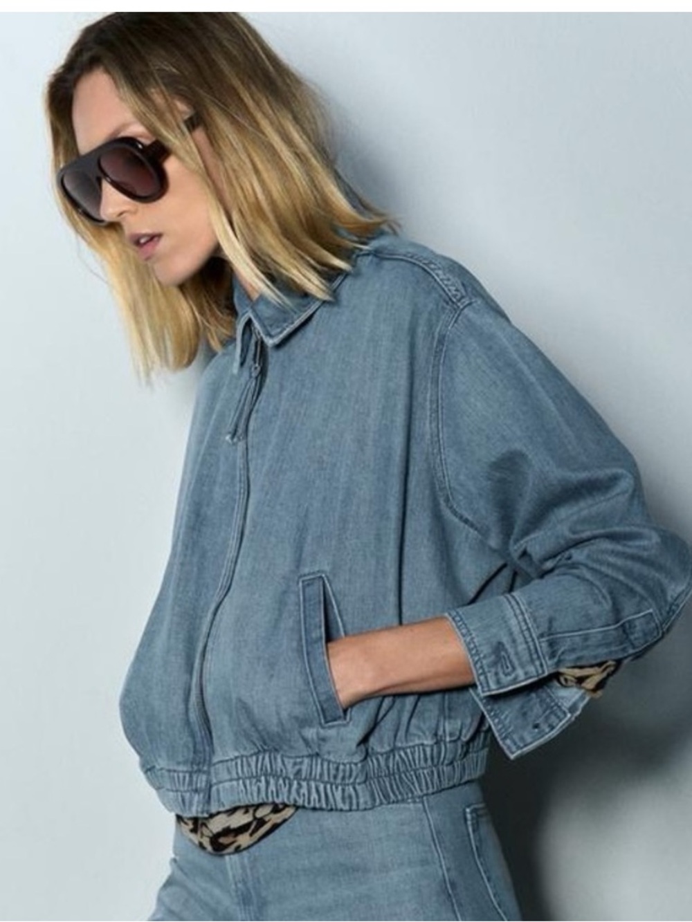 Zara ZW Collection Denim Bomber Jacket Small NWT